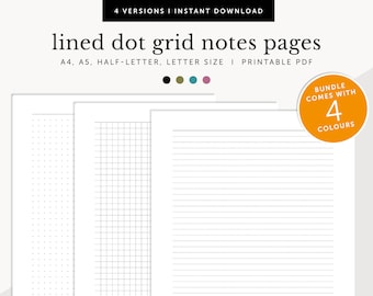 Lined Notes Template, Dot Grid Paper, Grid Notepad, Blank Notes Template, Printable Planner, A4/A5/Letter/Half Size