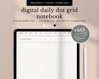 Digital Daily Dot Grid Notes Pages, Daily Notes Template, Digital Daily Bullet Journal, Goodnotes Planner, iPad, Hyperlinked PDF