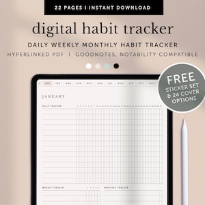 Digital Daily Weekly Monthly Tracker, Digital Habit Tracker, Goal Tracker, Goodnotes Planner, Notability Planner, Ipad, Hyperlinked PDF