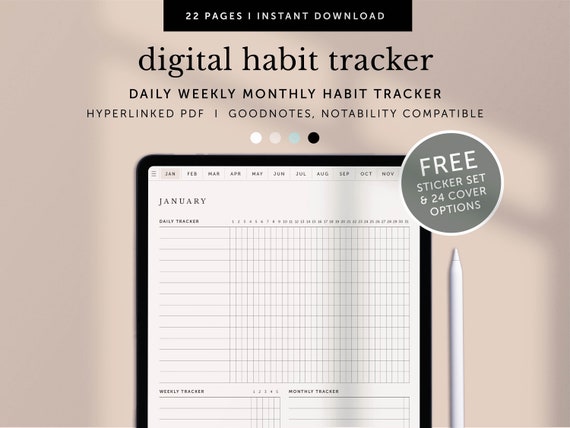 Digital Daily Weekly Monthly Tracker, Digital Habit Tracker, Goal Tracker, Goodnotes Planner, Notability Planner, Ipad, Hyperlinked PDF