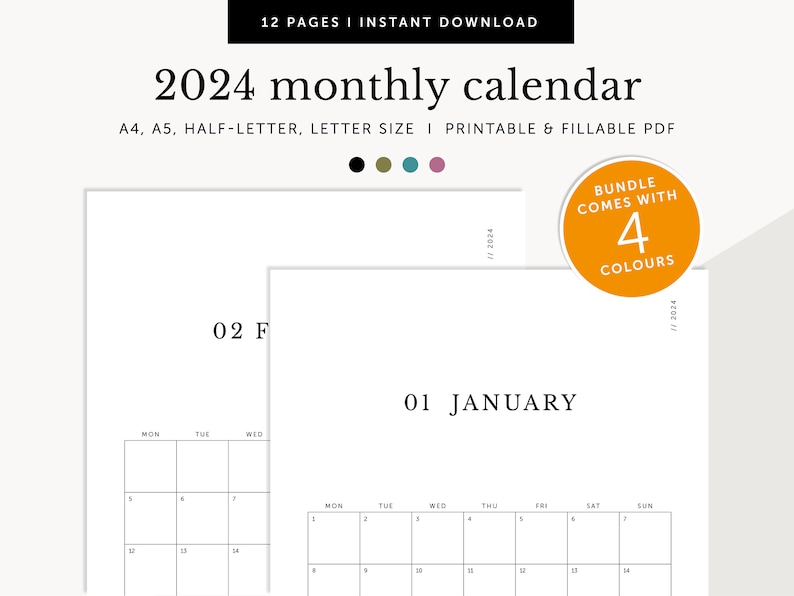 2024 Monthly Wall Calendar, 2024 Monthly Desk Planner, 2024 Monthly