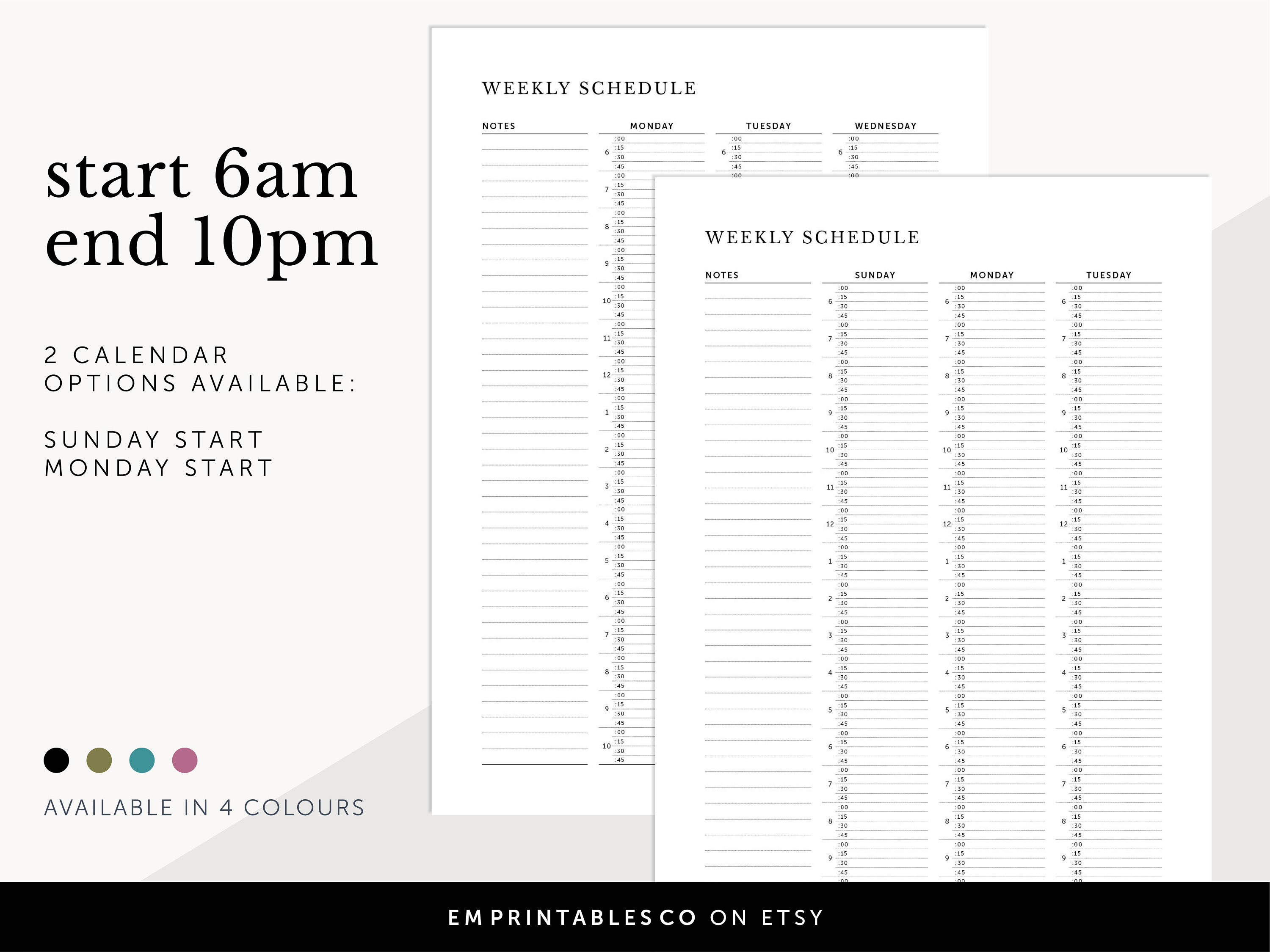 6am - 10pm Hourly Schedule With 15 Minutes Interval on 2 Pages, Appointments Tracker, Fillable ...