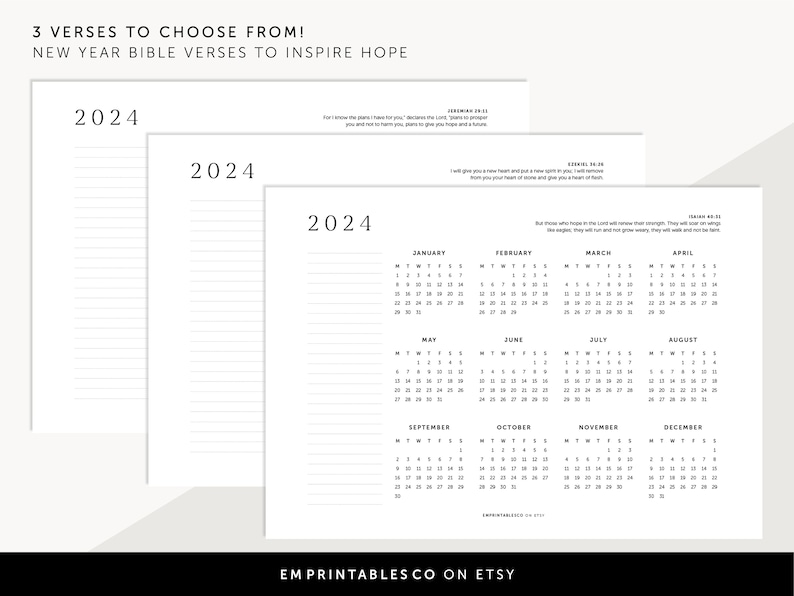 Calendario 2024 con Versículos Bíblicos, Planificador Cristiano 2024