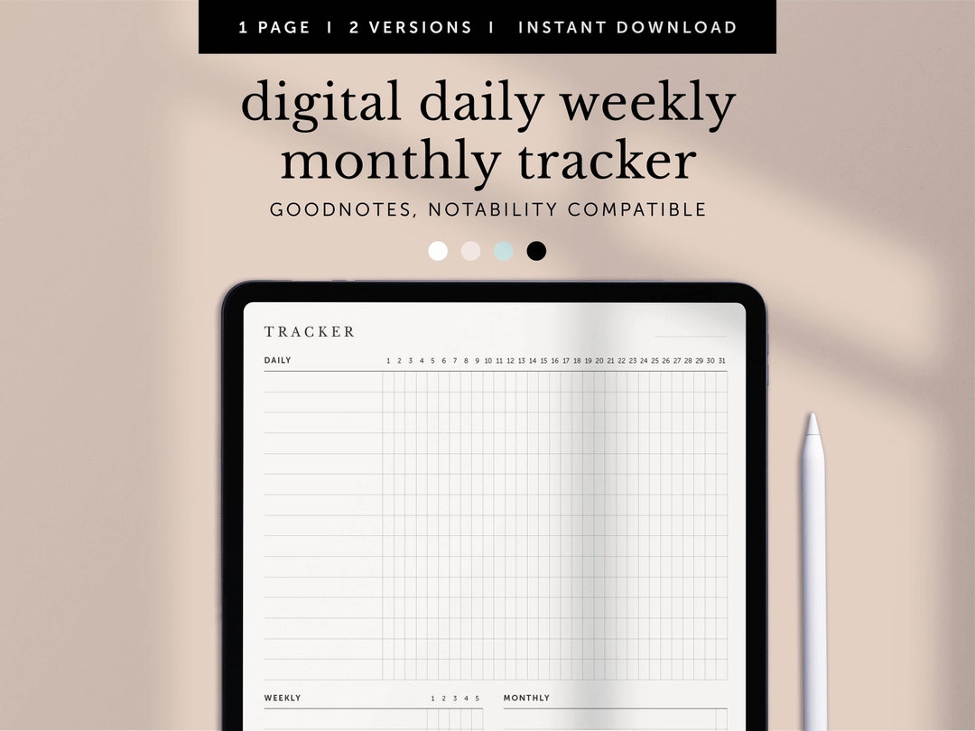 Digital 1-page Daily Weekly Monthly Tracker, Monthly Tracker Overview ...