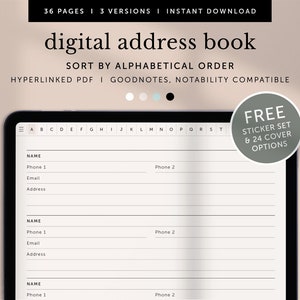 Address Book, Alphabetical Contact Book, Digital Contact Information, Goodnotes Planner, Notability Planner, iPad Planner, Hyperlinked PDF