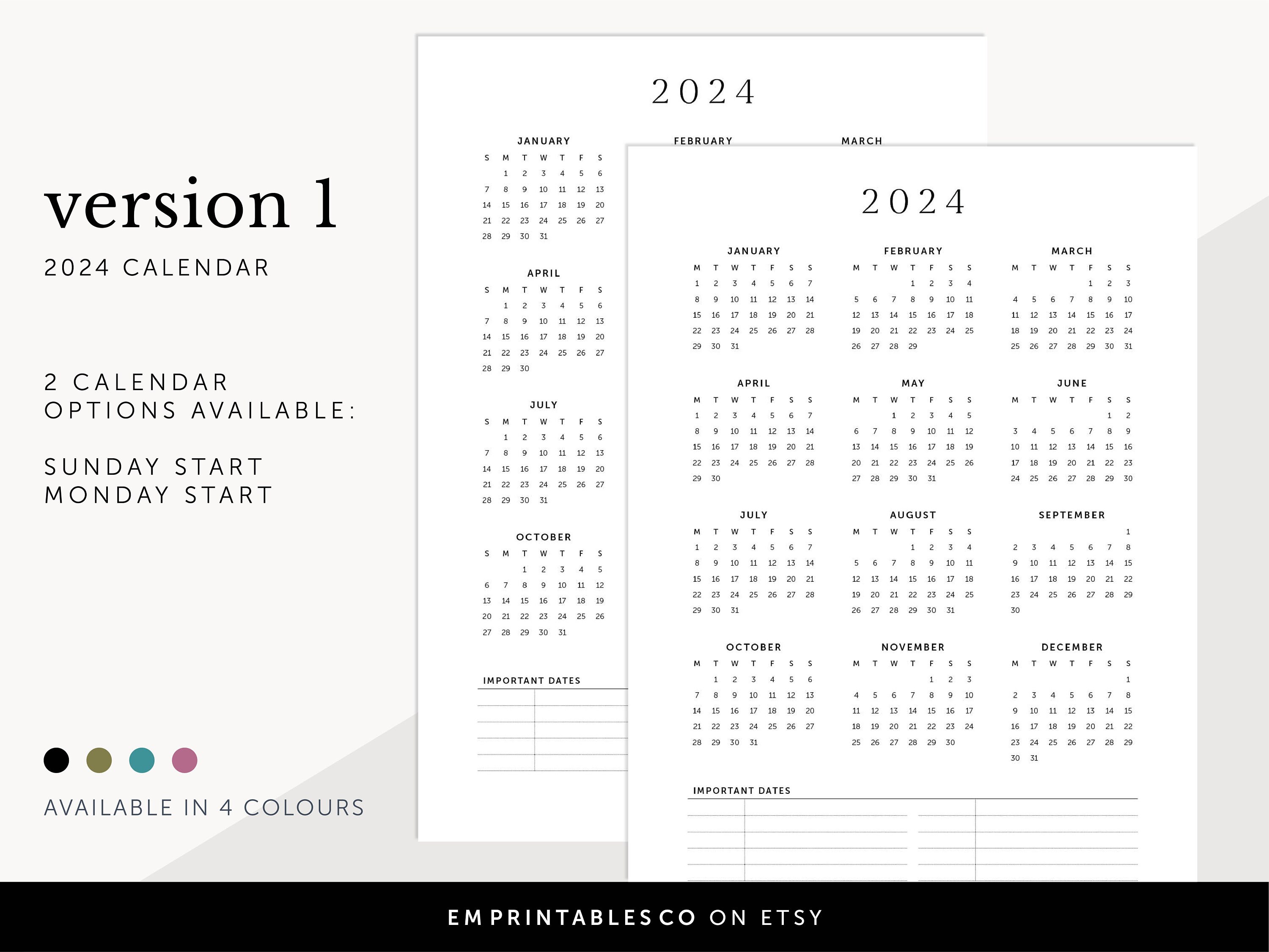 2024 Calendar With Notes, 2024 Wall Calendar, Important Dates, 2024