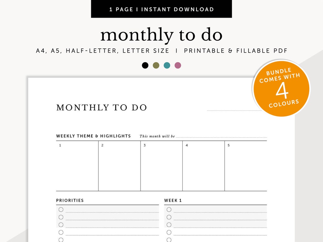 Monthly to Do, Weekly to Do, Monthly Agenda, Monthly Tasks Manager ...
