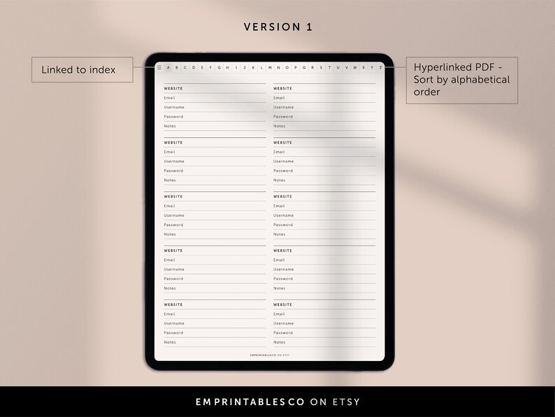 Digital Password Tracker, Alphabetical Password Tracker, Password Book ...