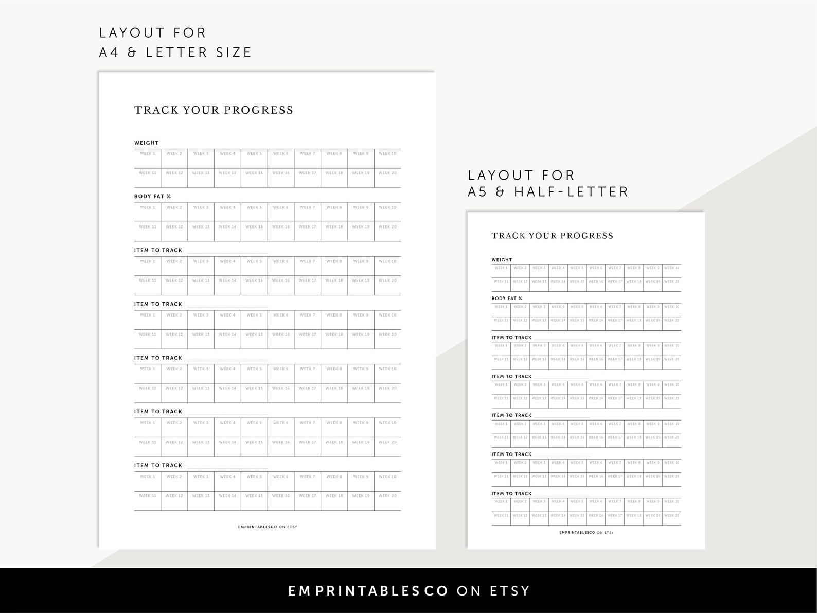 Week Progress Stats 20-week Progress Tracker, Workout Tracker, Fitness Tracker, Weight ...