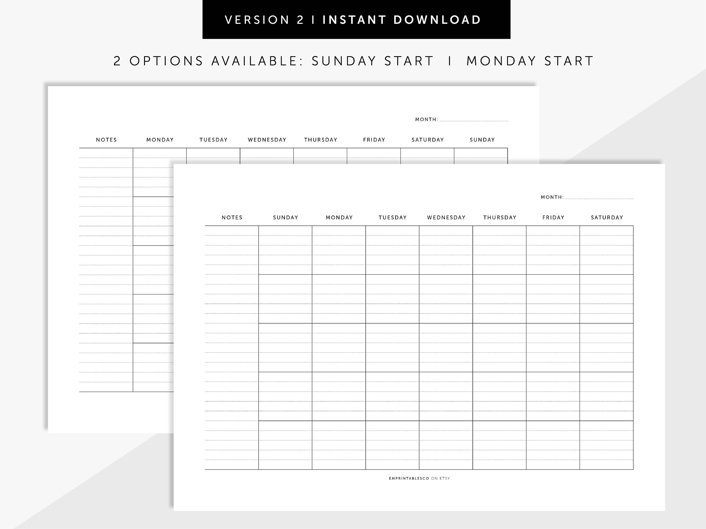 Lined Undated Monthly Calendar, Work & School Calendar, Fillable ...