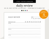 Daily Review, Daily Reflection, Daily Assessment, Daily Journal, Daily Progress Update, Fillable & Printable Planner, A4/A5/Letter/Half Size