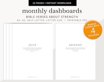 Monthly Planner Dividers, Printable Monthly Dashboards with Bible Verses, Minimalist Planner Divider Inserts, A4/A5/Letter/Half Size