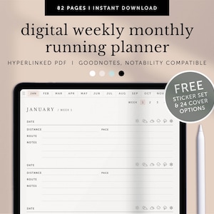 Digital Weekly Monthly Running Journal, Digital Weekly Fitness Planner, Monthly Workout Planner, Goodnotes, Notability, Hyperlinked PDF