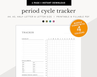365-Day Period Cycle Tracker, Women's Wellness Planner (Printable PDF)