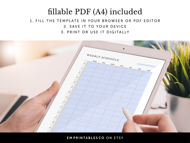 Hourly Weekly Schedule with 15 Minutes Interval, Meeting Tracker, Fillable & Printable, Weekly Planner Inserts, A4/A5/Letter/Half Size