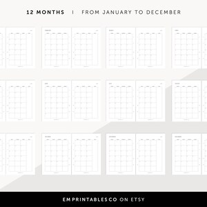 K&ouml;nnte beinhalten: Druckbare Kalenderseiten f&uuml;r jeden Monat des Jahres, von Januar bis Dezember. Die Kalenderseiten sind leer und k&ouml;nnen mit Terminen und Ereignissen gef&uuml;llt werden.