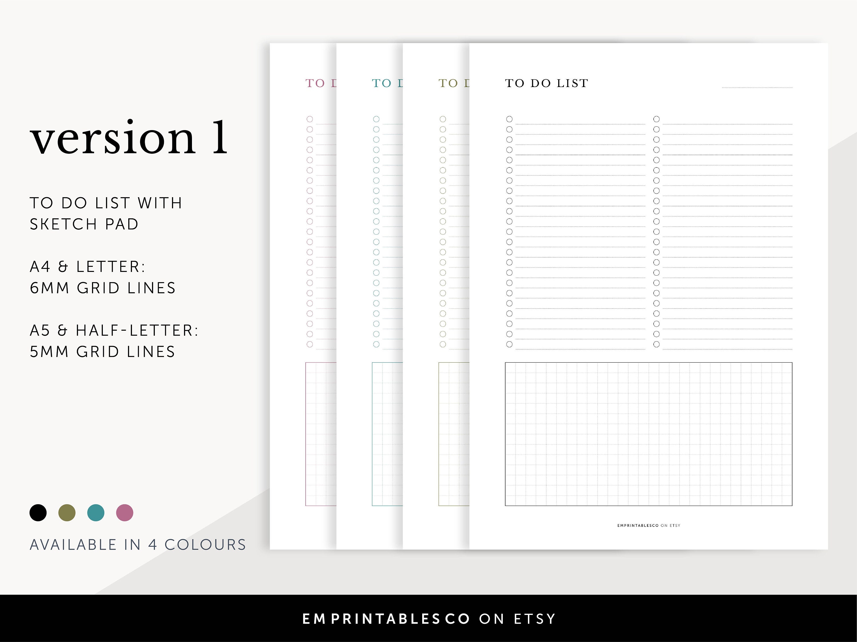 To Do List With Sketch Pad Grid Lined Notes Productivity Etsy