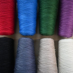 Fine 3 ply Fingering Weight (NOT BRUSHED) Mohair Yarn on Cone. Ideal for hand and machine knitting, weaving and crochet.