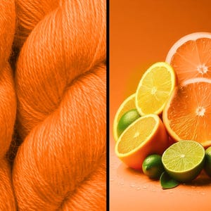 Citrus Colourway Indie Dyed Mohair Fingering Weight Yarn. For Knitting, Crochet or Weaving