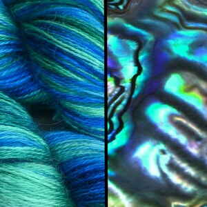 Abalone (Paua) Colourway Indie Dyed Mohair Sport Weight, Worsted Spun Yarn. For Knitting, Crochet or Weaving.