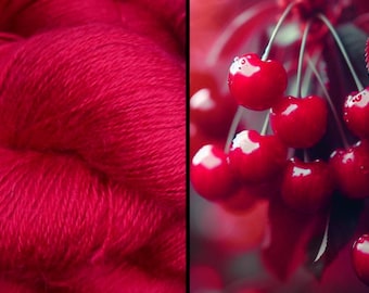 Cherry Red Mohair 3-ply Worsted Spun Yarn.  For Knitting, Crochet or Weaving.