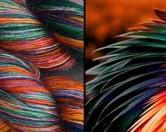 Rooster Colourway Indie Dyed Mohair Sport Weight, Baby Weight, Worsted Spun Yarn. For Knitting, Crochet or Weaving.