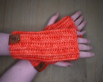 Orange Mohair/Merino Blend Fingerless Mittens/Gloves