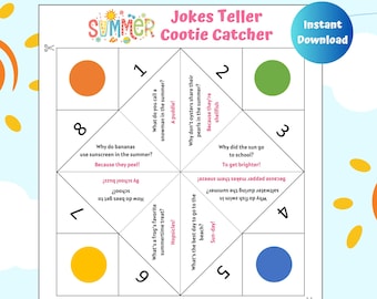 Jokes for Kids Cootie Catcher Chatterbox | Summer Printable for Kids | Origami Fortune Teller | Cootie Catcher Kids Jokes | Road Trip Game