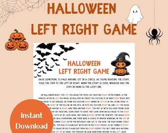 Links Rechts Spiel Halloween zum Ausdrucken, Halloween Arbeitsparty, Pass das Geschenk Halloween, Pass der Preis Halloween, Gesellschaftsspiele für Kinder und Erwachsene