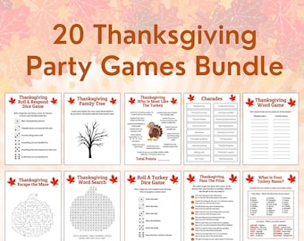20 Thanksgiving Games Bundle | Thanksgiving Dinner Party Printable Games | Thanksgiving Day Game Pack | Friendsgiving Games | Turkey Day