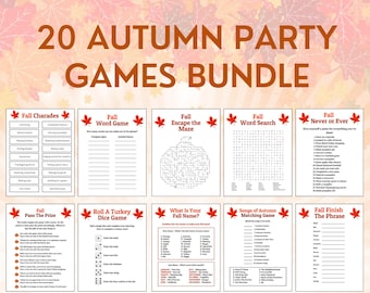 20 Fall Party Games Bundle, Printable Autumn Games,  Fun Fall Activities for Adults Kids, Autumn Activities, Autumn Classroom Games