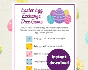Easter Egg Exchange Dice Game | Printable Easter Game | Easter Activities for Kids & Adults | Easter Group Game | Easter Party | Spring