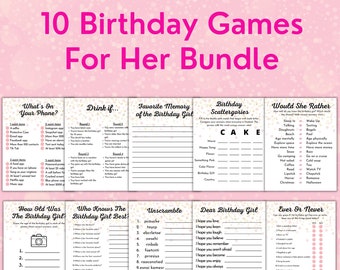 10 Printable Birthday Games For Her Bundle | Adult Birthday Games | 20th 30th 40th 50th Women's Birthday Party Games | Bday Games Bundle
