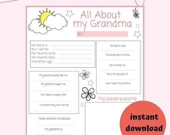 Todo sobre la abuela imprimible / Cuestionario del Día de la Madre Preescolar / Regalo del Día de la Madre / Imprimible del Día de la Madre / Tarjeta del Día de la Madre
