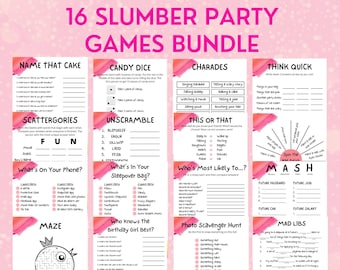 16 Teen Slumber Party Games | Teen/Preteen Sleepover Games | Birthday Party Games Bundle | Girls Sleepover Party Games | Fun Pajama Party