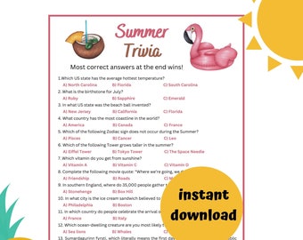 Summer Trivia Game | Summer Gathering Printable | Summer Family Reunion Party | Summer Classroom Activities