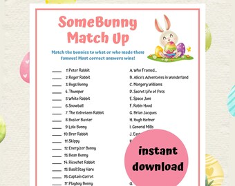 Easter Somebunny Match Up Game | Famous Rabbit Match Up | Easter Game | Easter Printable for Adults & Kids | Easter Bunny