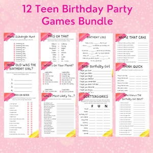 12 Teen Birthday Party Games | Sweet Sixteen | Birthday Girl Party | Fun Birthday Party Activities | Slumber Party| Printable Birthday Games