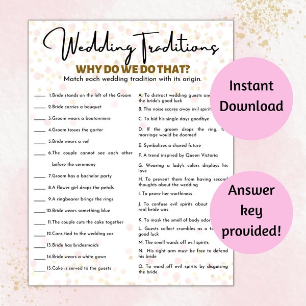 Wedding Traditions Game Etsy