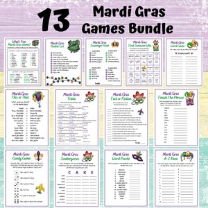 Mardi Gras Games Bundle | Printable Mardi Gras Party Game | Mardi Gras Family and Kids Activity | Fat Tuesday Classroom Games | Digital