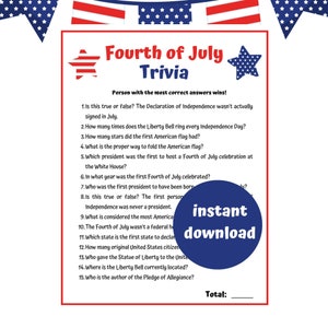 Fourth of July Trivia Game | Independence Day Party Game | Patriotic Games | Patriotic Party | 4th of July Classroom Activity | July 4th