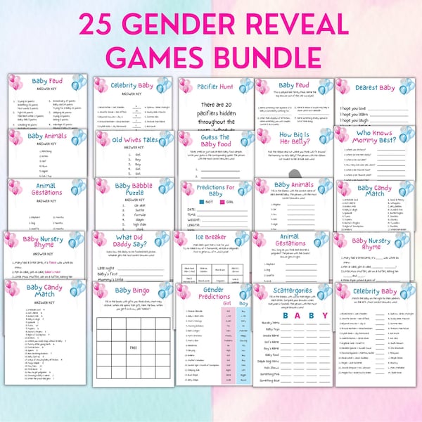 25 Geschlecht offenbaren Spiele | Druckbare Gender Reveal Party Spiele | Babyparty Spiele | Gender Reveal Duschspiele | Gender Reveal Ideen