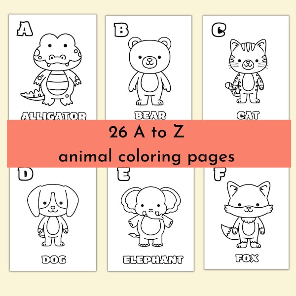 26 ABC Printable Alphabet Animal Coloring Pages, Kindergarten Activity, Preschool Activity, Homeschool Coloring, A to Z Animal Coloring