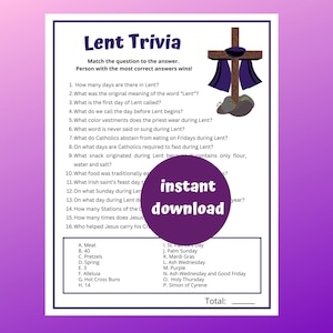 Lent Trivia Game | Kids Or Adults Lent Trivia  Quiz | Lenten Party Game | Lent Activity For Adults & Children | Catholic Game