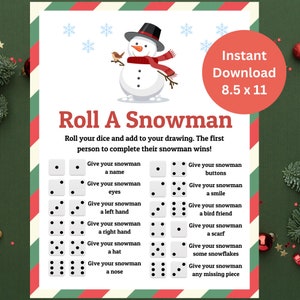 Roll A Snowman Game, Printable Christmas Game, Winter Activity For Kids Adults, Christmas Party Game, Holiday Classroom Game, Holiday Party