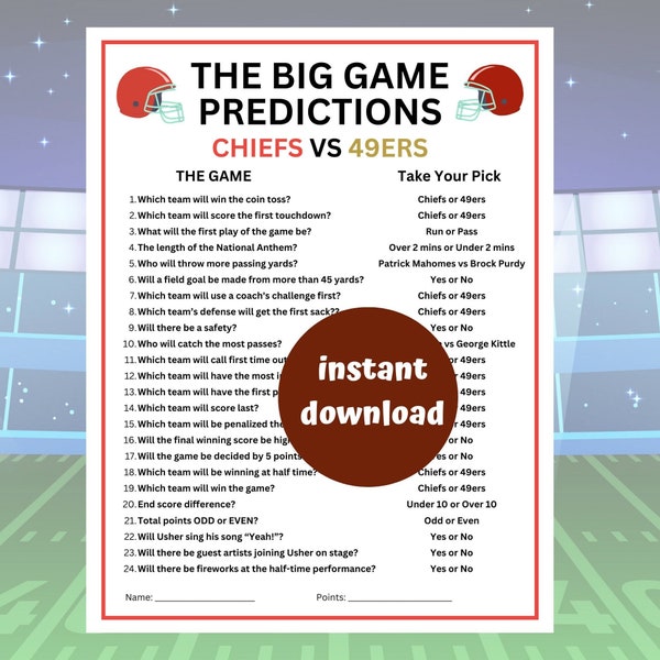 Superbowl 2024 Predictions Game Etsy