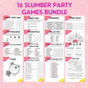 16 Teen Slumber Party Games | Teen/Preteen Sleepover Games | Birthday Party Games Bundle | Girls Sleepover Party Games | Fun Pajama Party