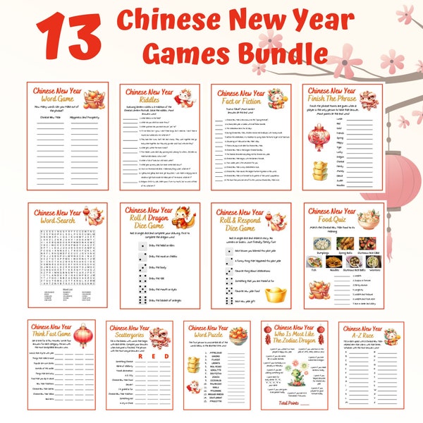 13 Chinese New Year Games Bundle | New Year Printable Games | CNY Games | Lunar New Year Games | Year of the Dragon | New Year Trivia