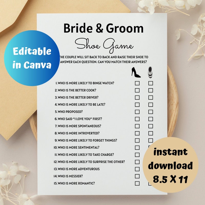 Wedding Shoe Game Etsy