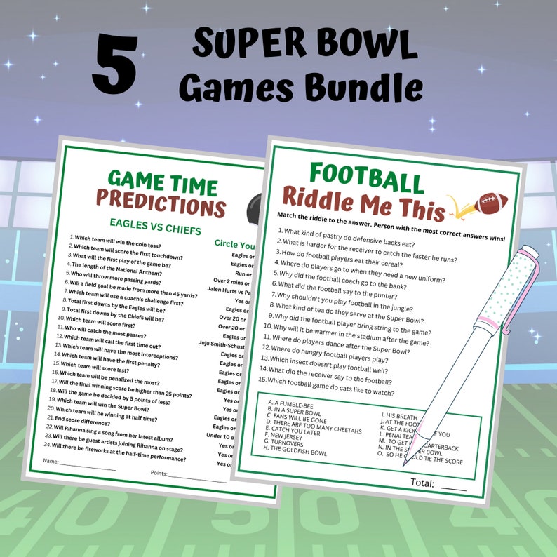 5 Football Party Game Set Game Time Predictions Football Etsy